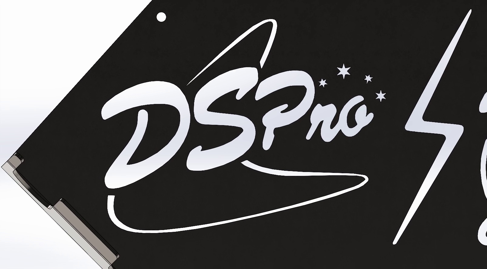 Render of the wall mounted bottle organizer with the DSPro logo