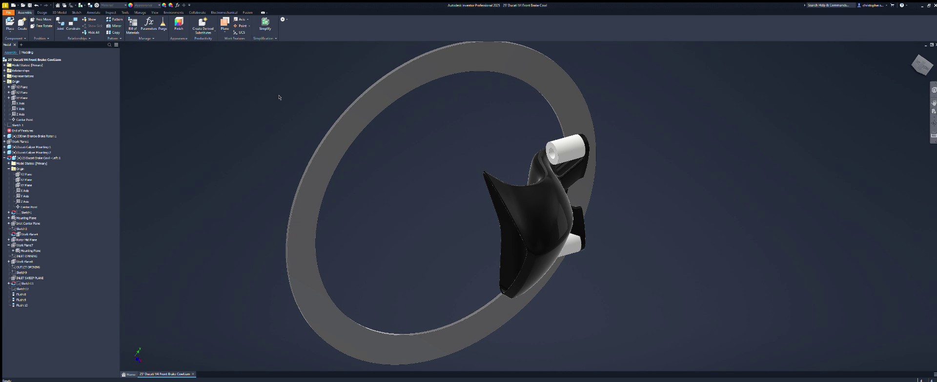 Ducati V4 brake cooling cowl CAD render