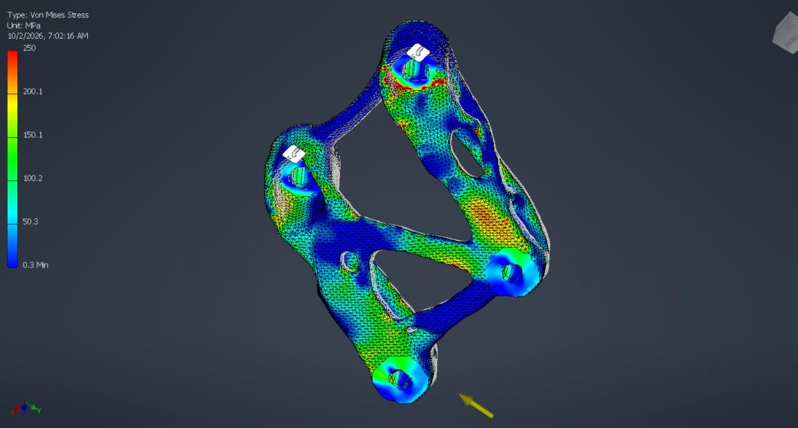Inventor stress analysis, von Mises at 5 kN