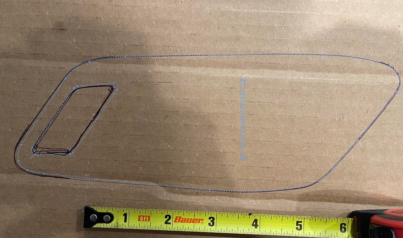CAD outline (blue) laid over the hand-traced profile