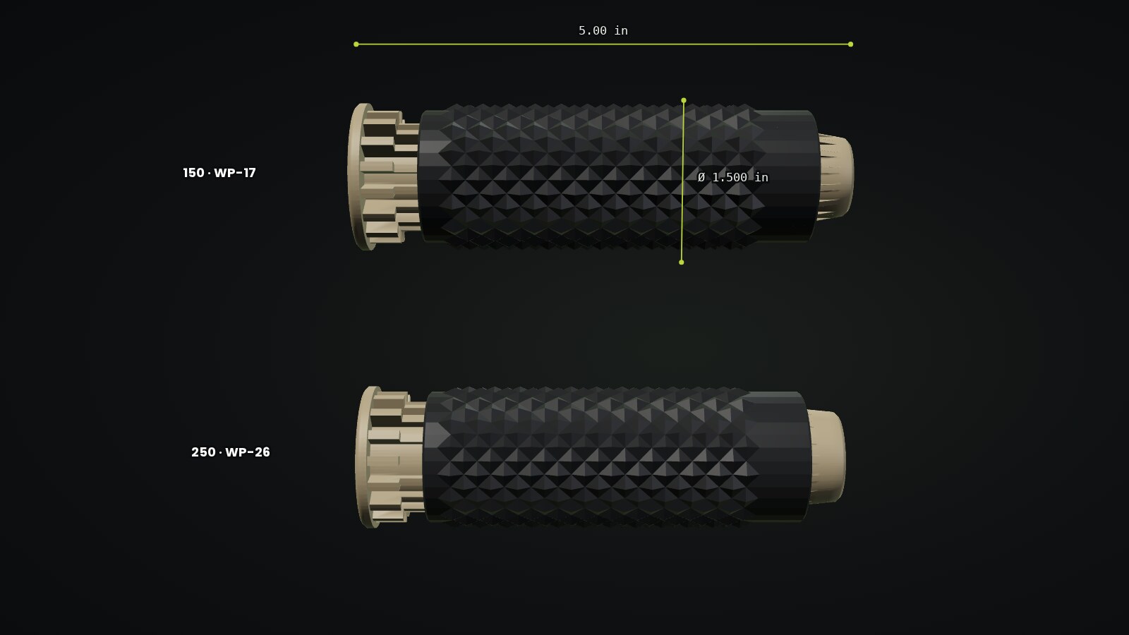 150 and 250 TIG handles with overall dimensions