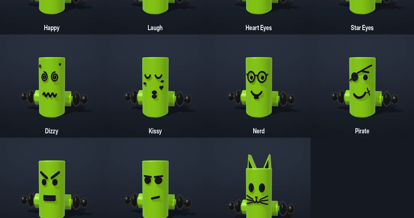 Grid of wiggle toy faces and characters